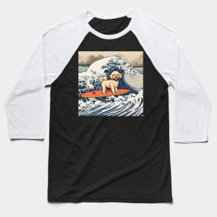 Funny Mini Goldendoodle Dog Mom in the Great Wave Surfing Baseball T-Shirt